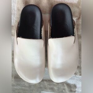 J. Crew Cream and Black Mules